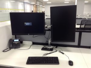 Double monitor with moveable arms