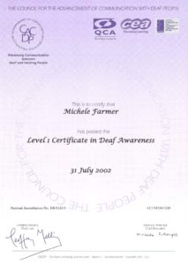 Level 1 Certificate Deaf Awareness