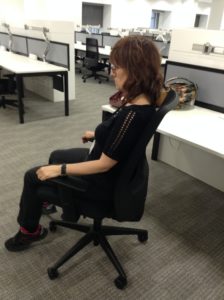 Michele trying out the new chair