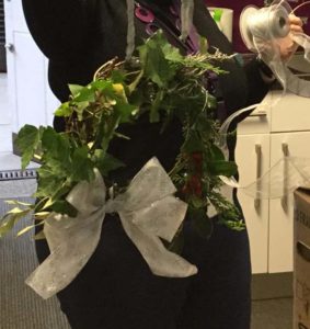 Student's finished Christmas wreath